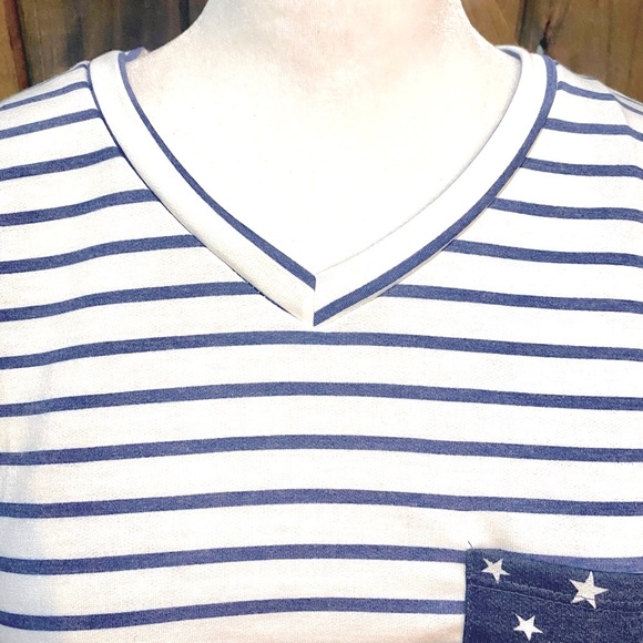 NWOT Navy & White Stars and Stripes Color Block Pocket Tee - Picture 8 of 15
